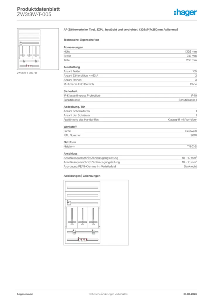 Bild Hager Produktdatenblatt ZW313W-T-005 | Hager Deutschland