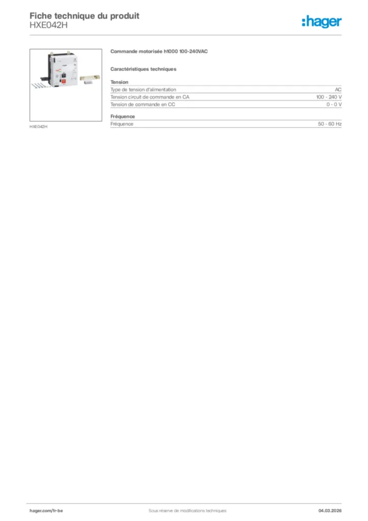 Image Hager Fiche technique du produit HXE042H | Hager Belgique