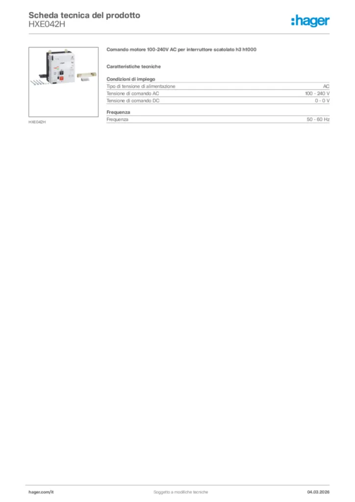 Immagine Hager Scheda tecnica del prodotto HXE042H | Hager Italia