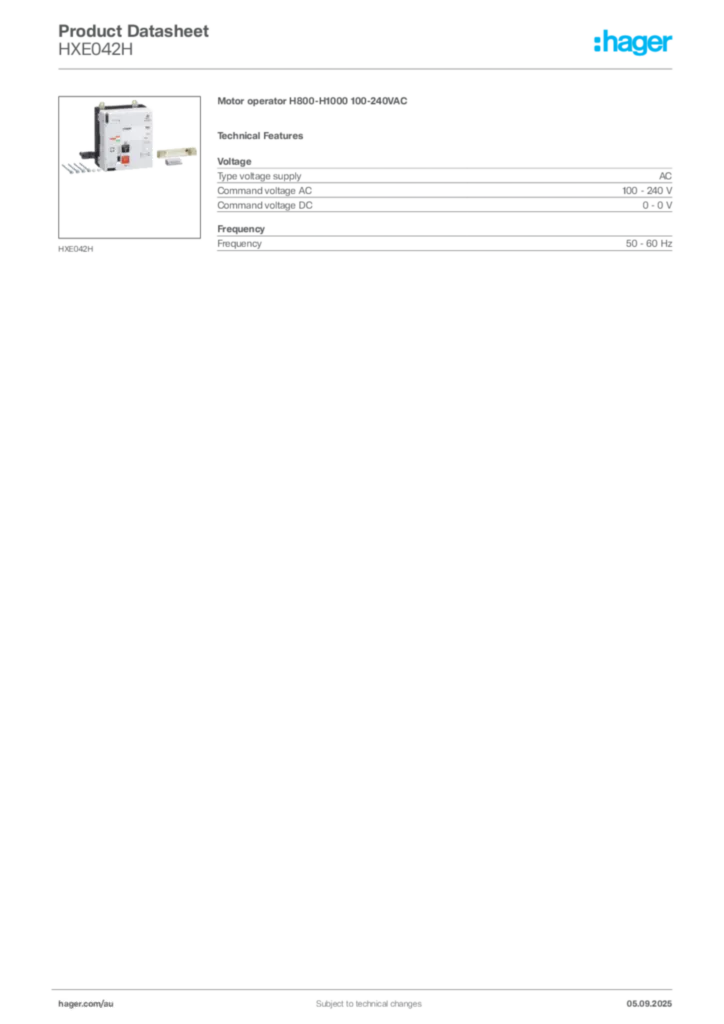 Image Hager Product data sheet HXE042H  | Hager Australia