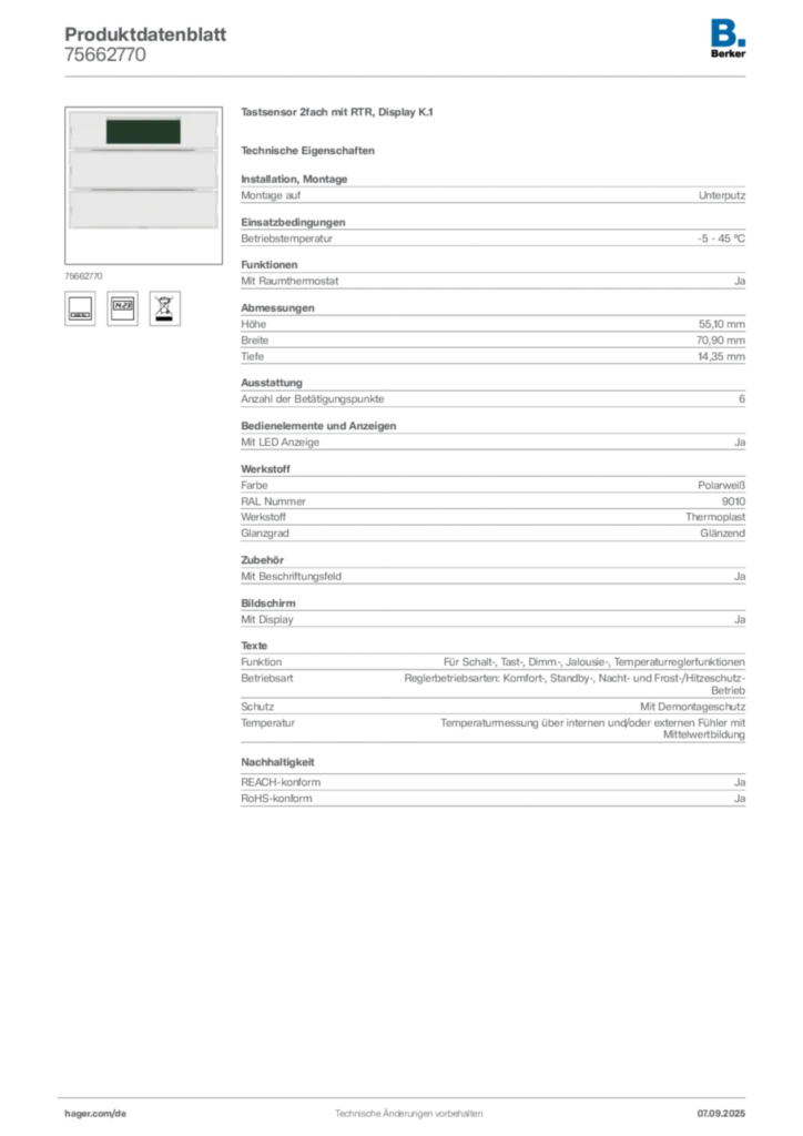 Berker Produktdatenblatt 75662770