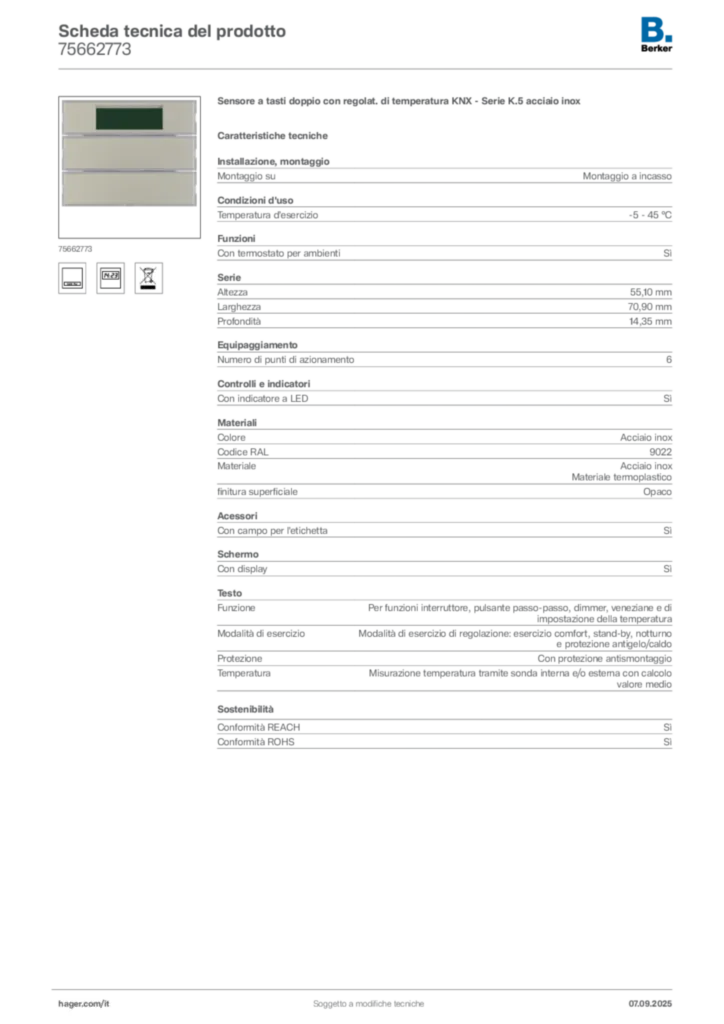 Immagine Berker Scheda tecnica del prodotto 75662773 | Hager Italia