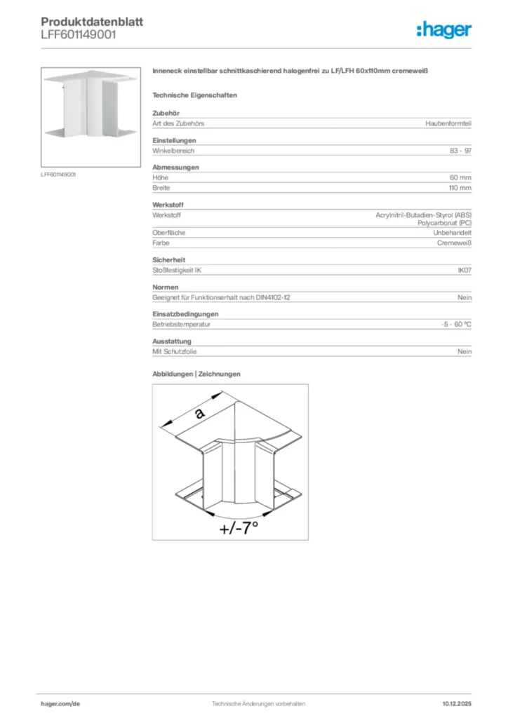 Bild Hager Produktdatenblatt LFF601149001 | Hager Deutschland