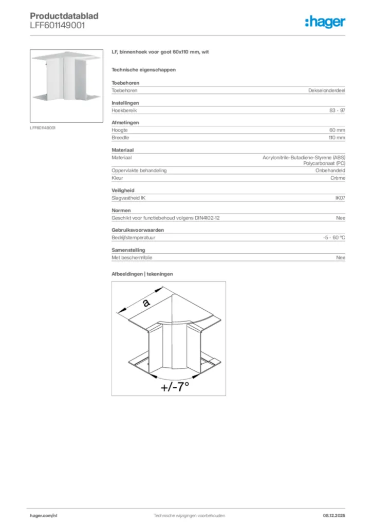 Afbeelding Hager Productdatablad LFF601149001 | Hager Nederland