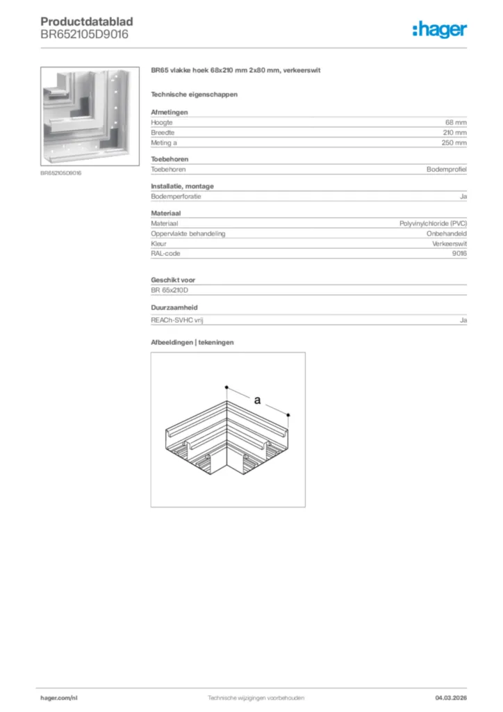 Afbeelding Hager Productdatablad BR652105D9016 | Hager Nederland