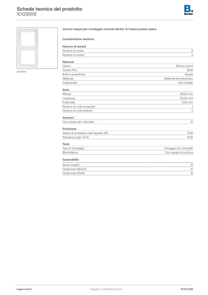 Immagine Berker Scheda tecnica del prodotto 10129919 | Hager Italia