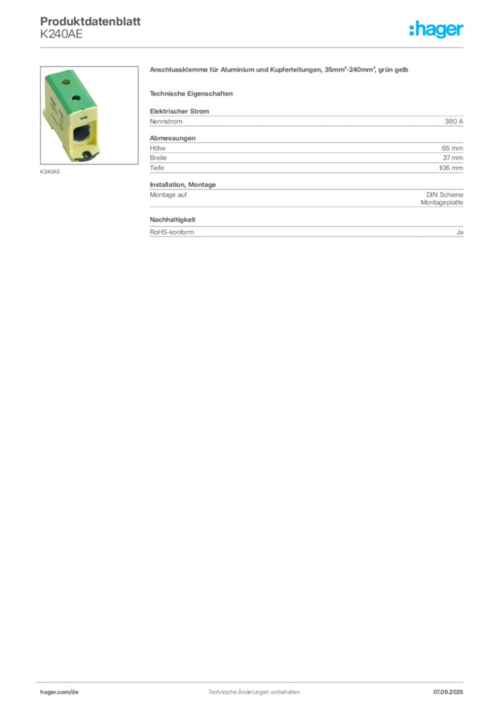 Hager Produktdatenblatt K240AE