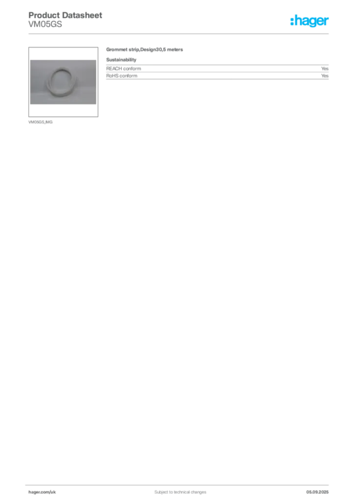 Image Hager Product data sheet VM05GS  | Hager