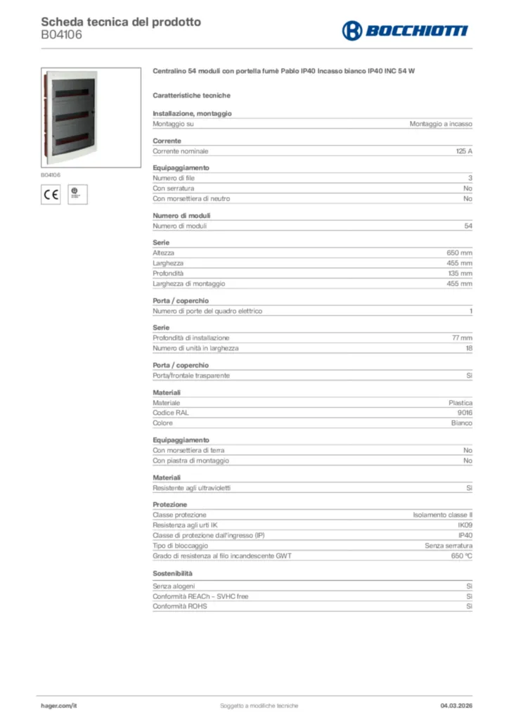 Immagine Bocchiotti Scheda tecnica del prodotto B04106 | Hager Italia