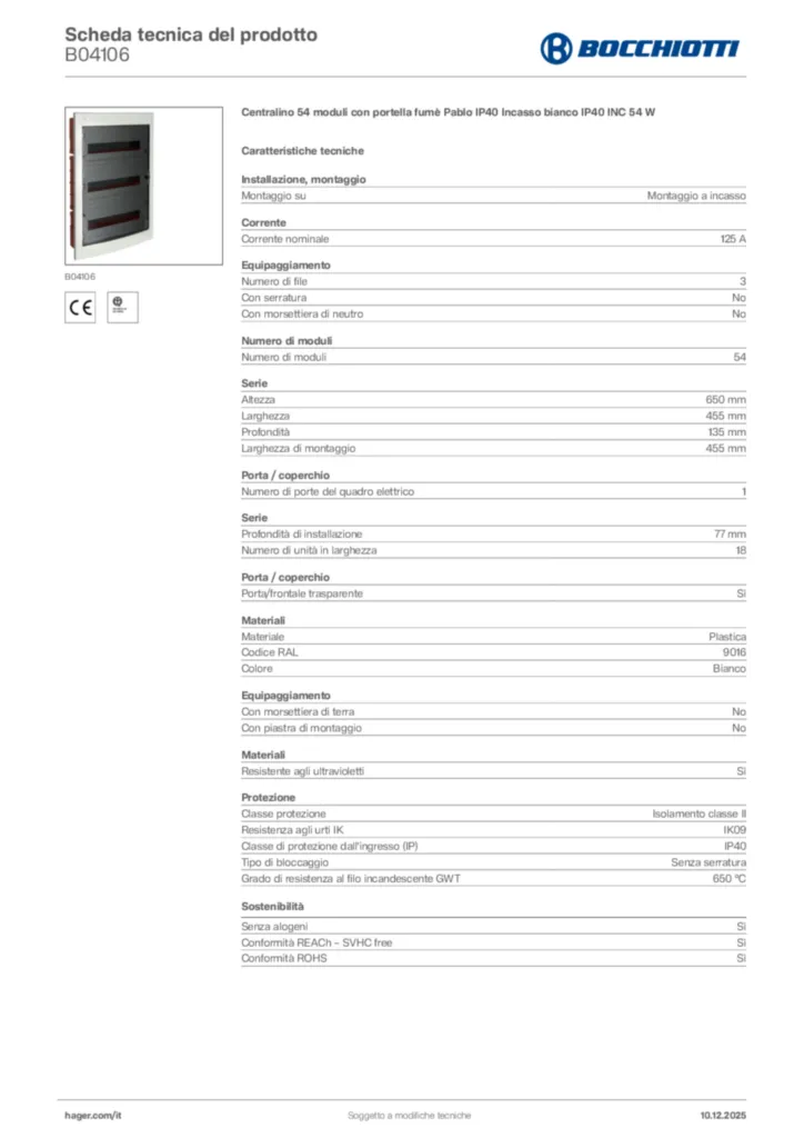 Immagine Bocchiotti Scheda tecnica del prodotto B04106 | Hager Italia