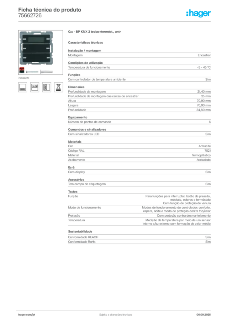 Imagem Hager Ficha técnica do produto 75662726 | Hager Portugal