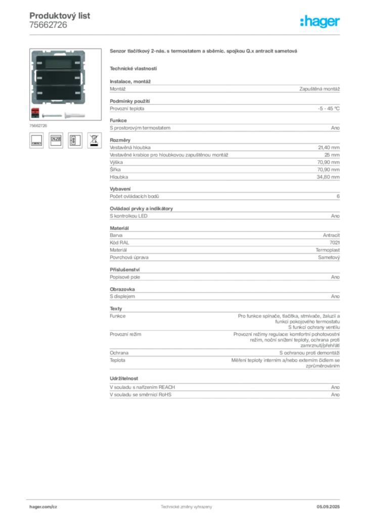 Obrázek Hager Produktový list 75662726 | Hager