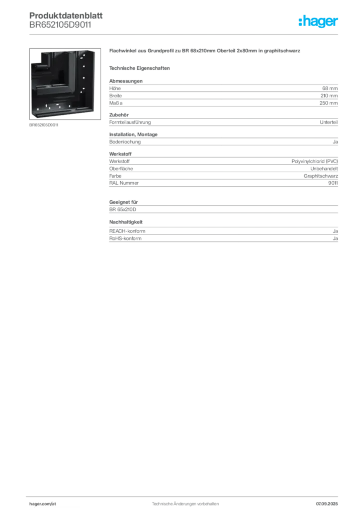 Bild Hager Produktdatenblatt BR652105D9011 | Hager Deutschland