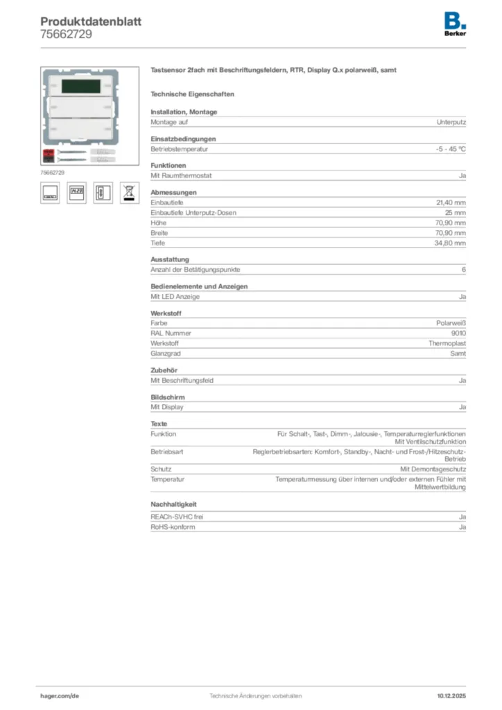 Berker Produktdatenblatt 75662729