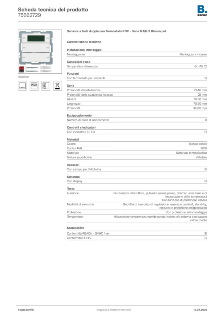 Immagine Berker Scheda tecnica del prodotto 75662729 | Hager Italia