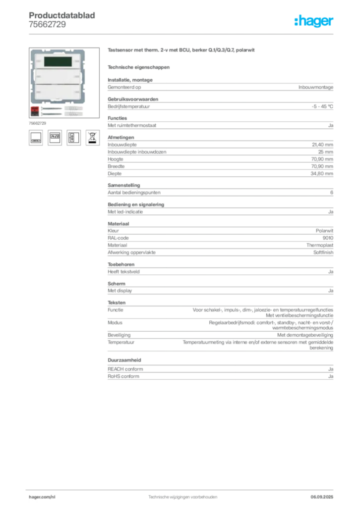 Afbeelding Hager Productdatablad 75662729 | Hager Nederland