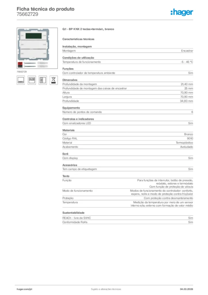 Imagem Hager Ficha técnica do produto 75662729 | Hager Portugal