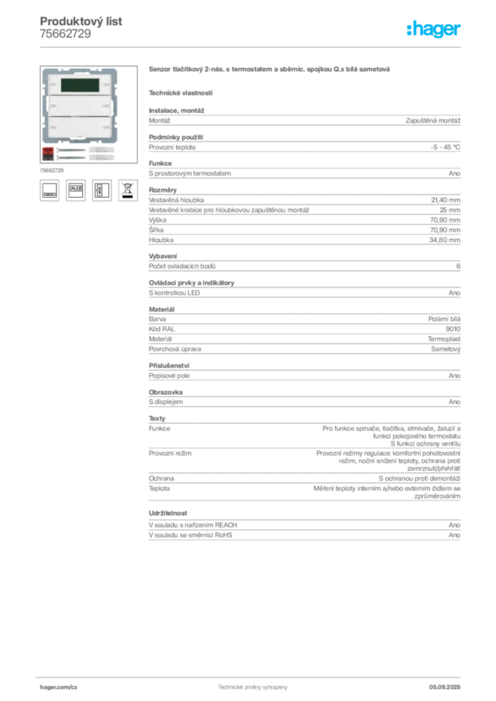Obrázek Hager Produktový list 75662729 | Hager