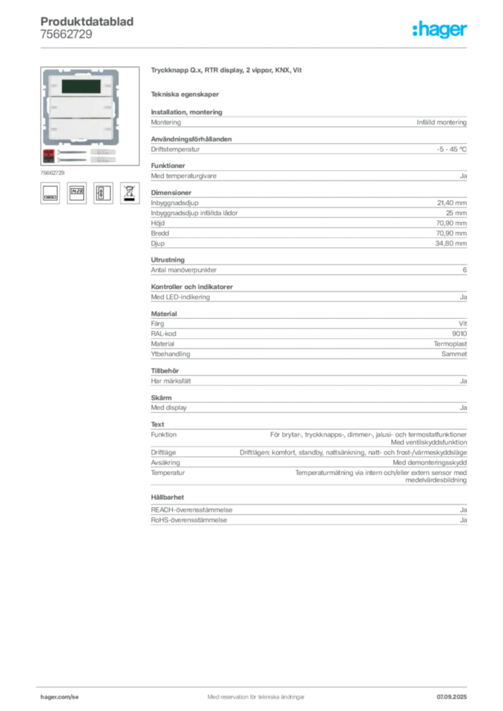Bild Hager Produktdatablad 75662729 | Hager Sverige