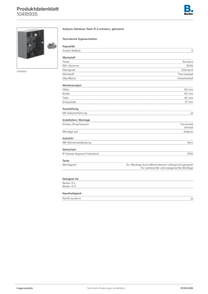 Bild Berker Produktdatenblatt 10418935 | Hager Deutschland