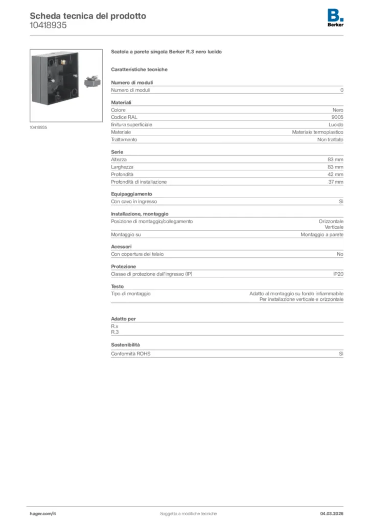 Immagine Berker Scheda tecnica del prodotto 10418935 | Hager Italia