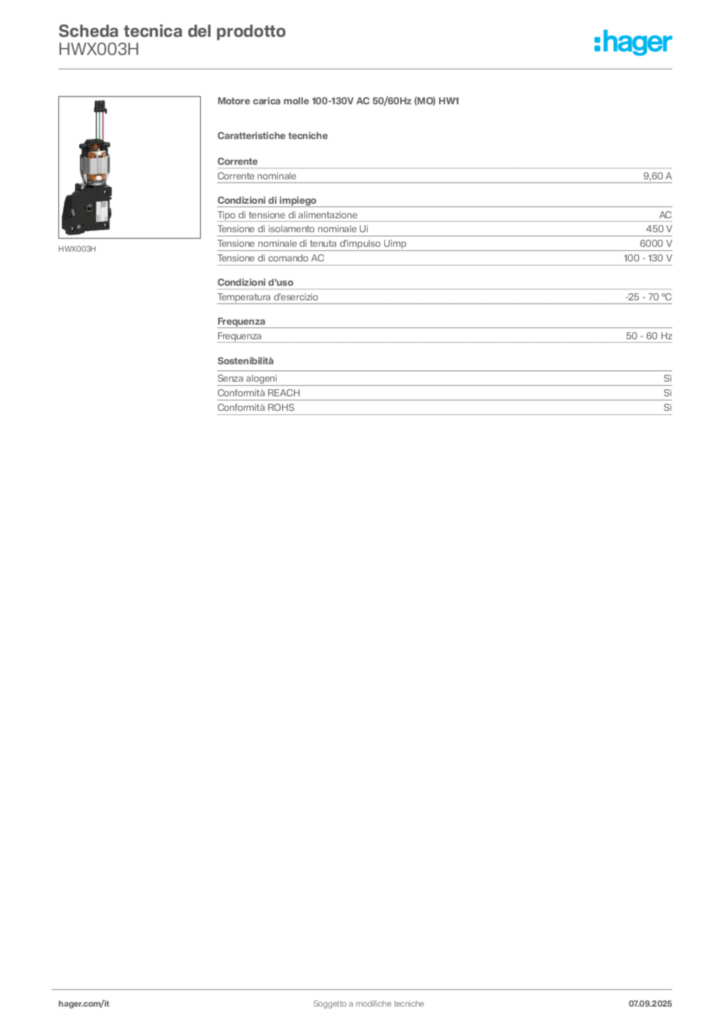 Immagine Hager Scheda tecnica del prodotto HWX003H | Hager Italia
