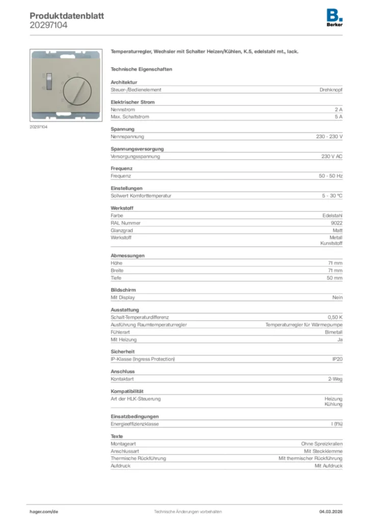 Bild Berker Produktdatenblatt 20297104 | Hager Deutschland
