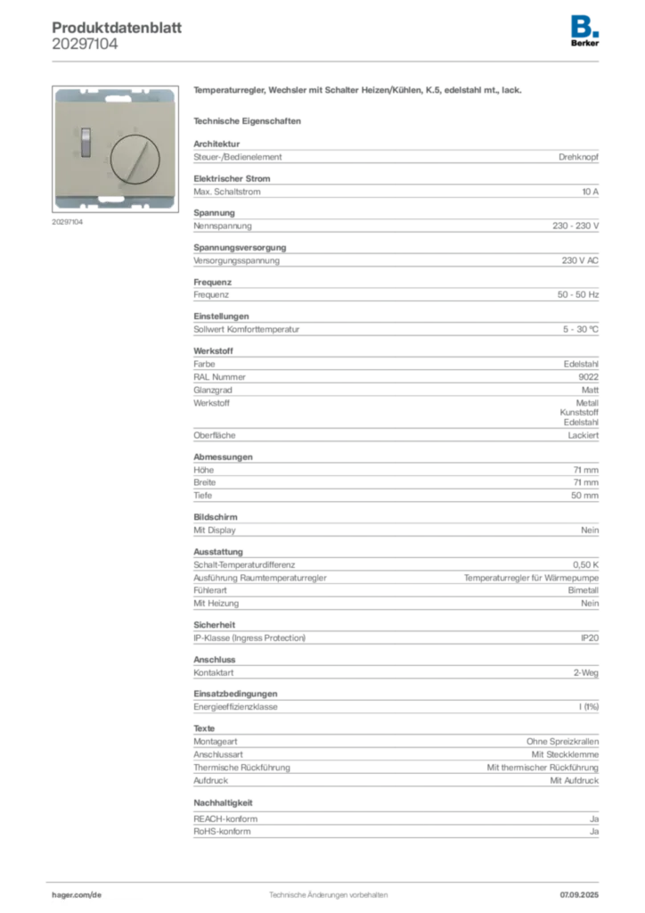 Bild Berker Produktdatenblatt 20297104 | Hager Deutschland