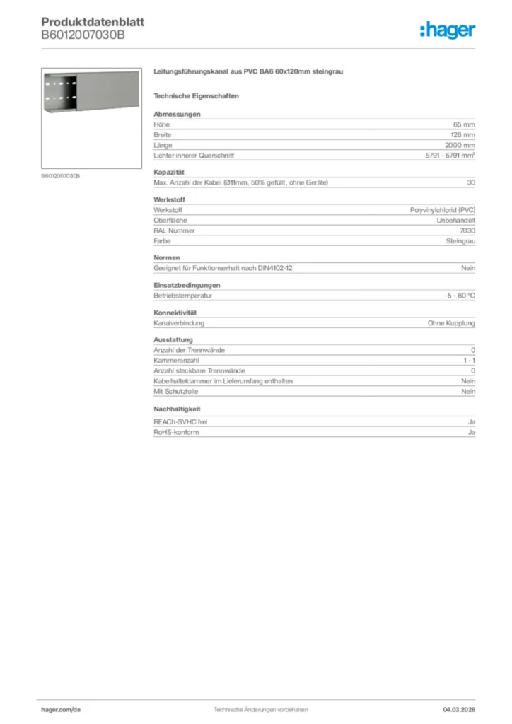 Bild Hager Produktdatenblatt B6012007030B | Hager Deutschland