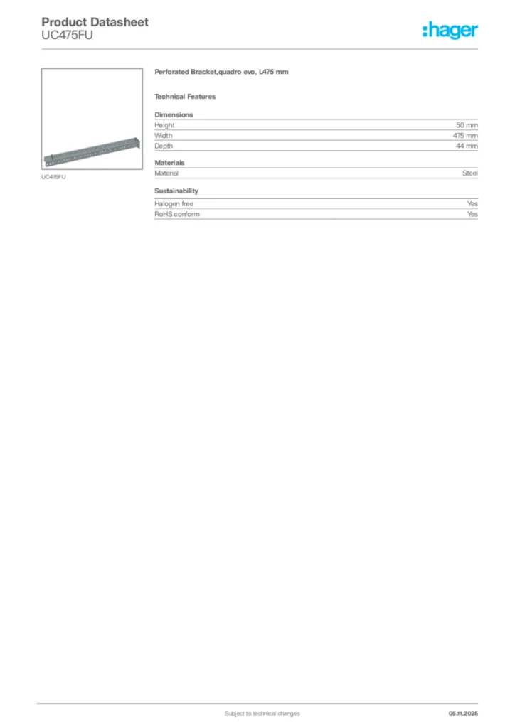 Image Hager Product data sheet UC475FU  | Hager Africa