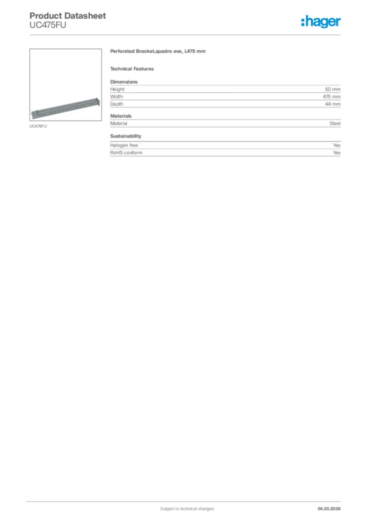 Image Hager Product data sheet UC475FU  | Hager Africa