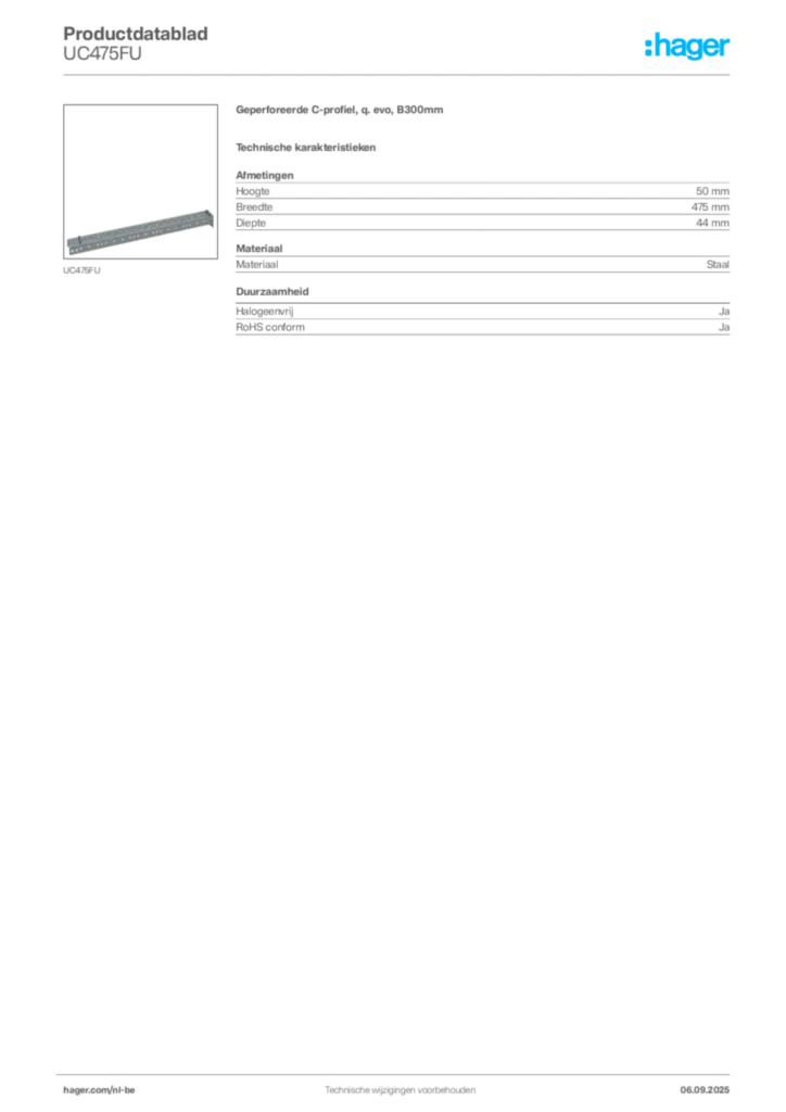 Afbeelding Hager Productdatablad UC475FU | Hager Belgium