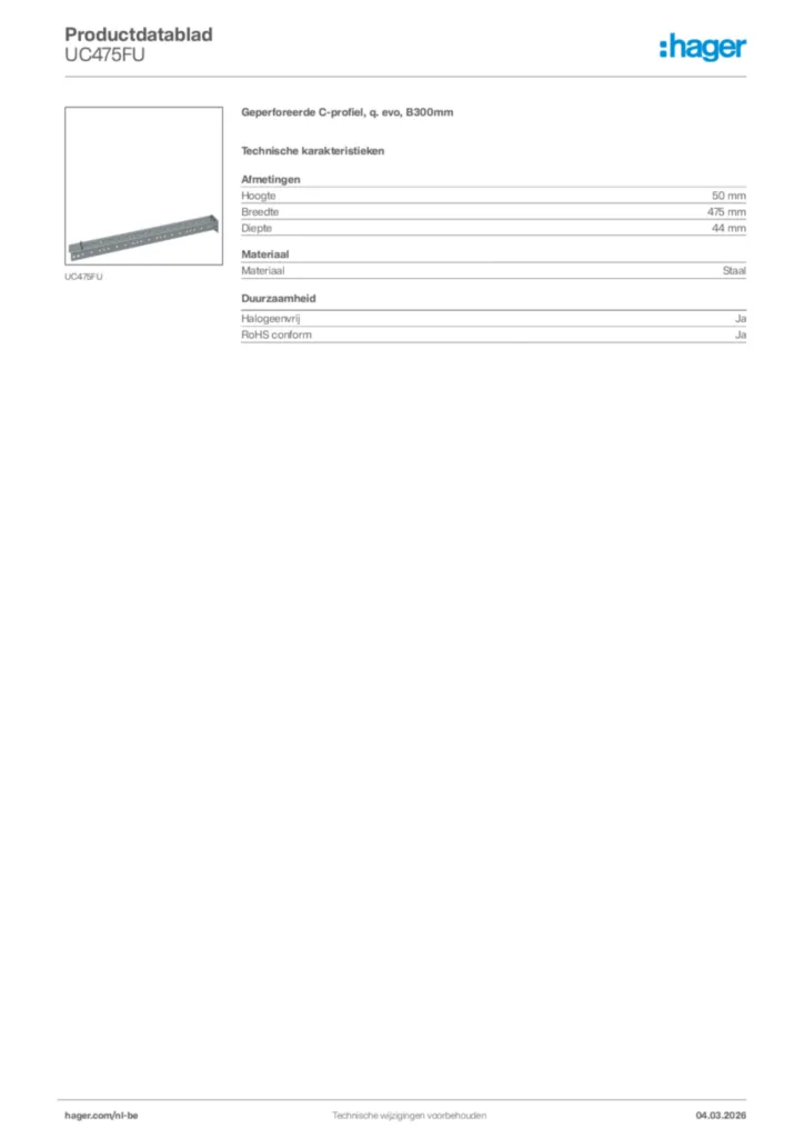 Afbeelding Hager Productdatablad UC475FU | Hager Belgium