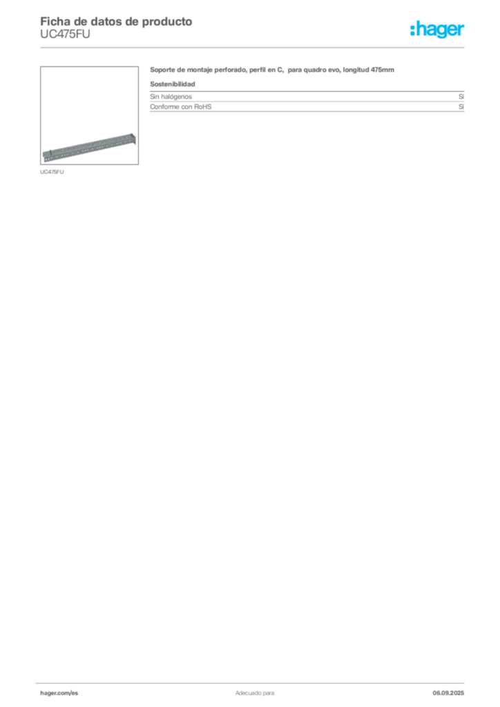 Imagen Hager Ficha de datos de producto UC475FU | Hager España