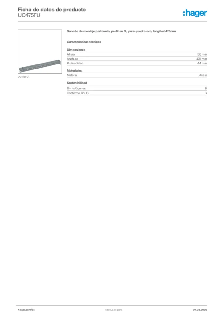 Imagen Hager Ficha de datos de producto UC475FU | Hager España