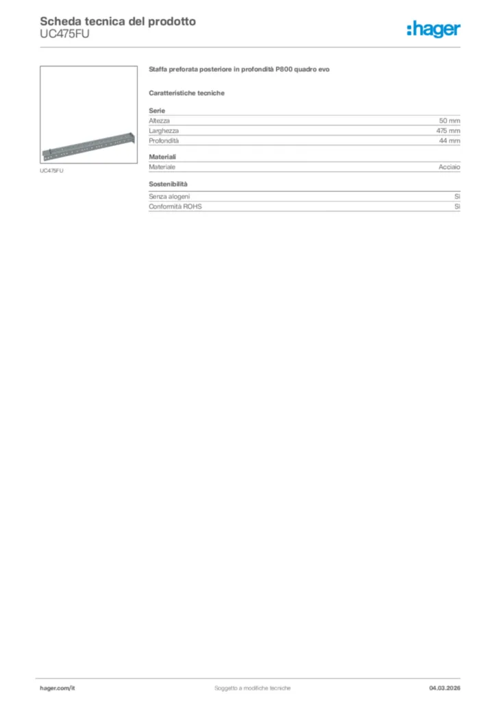 Immagine Hager Scheda tecnica del prodotto UC475FU | Hager Italia
