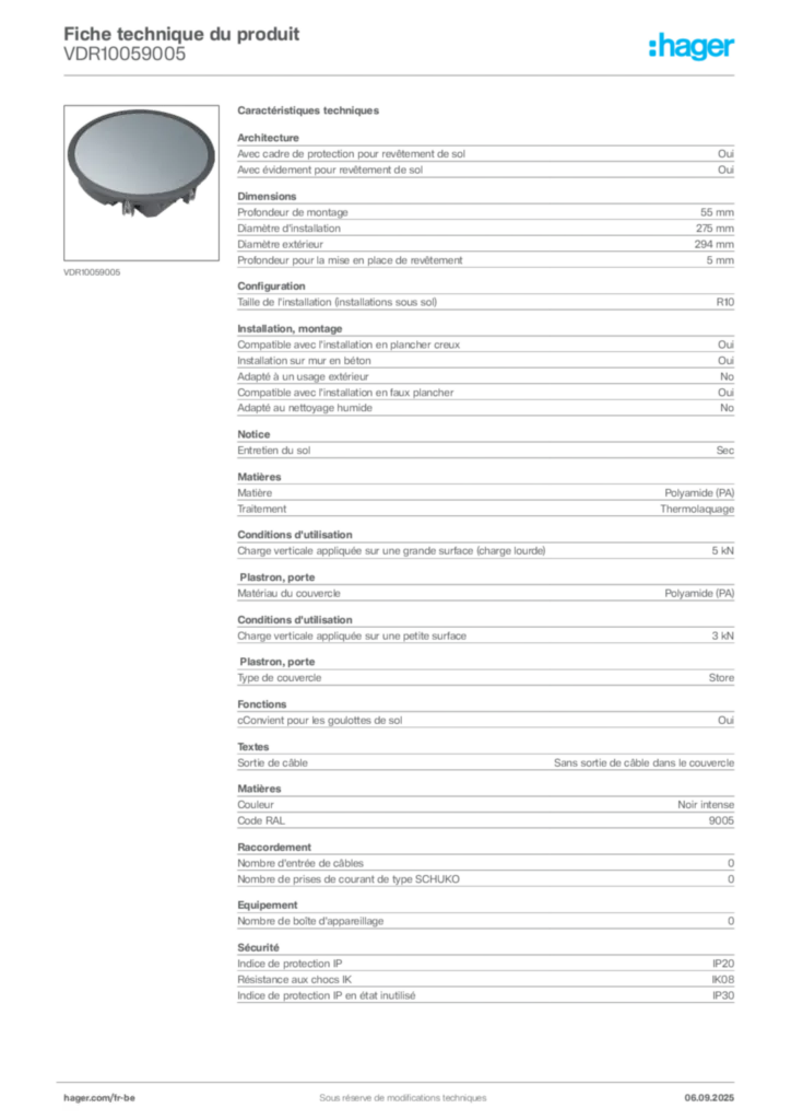 Image Hager Fiche technique du produit VDR10059005 | Hager Belgique
