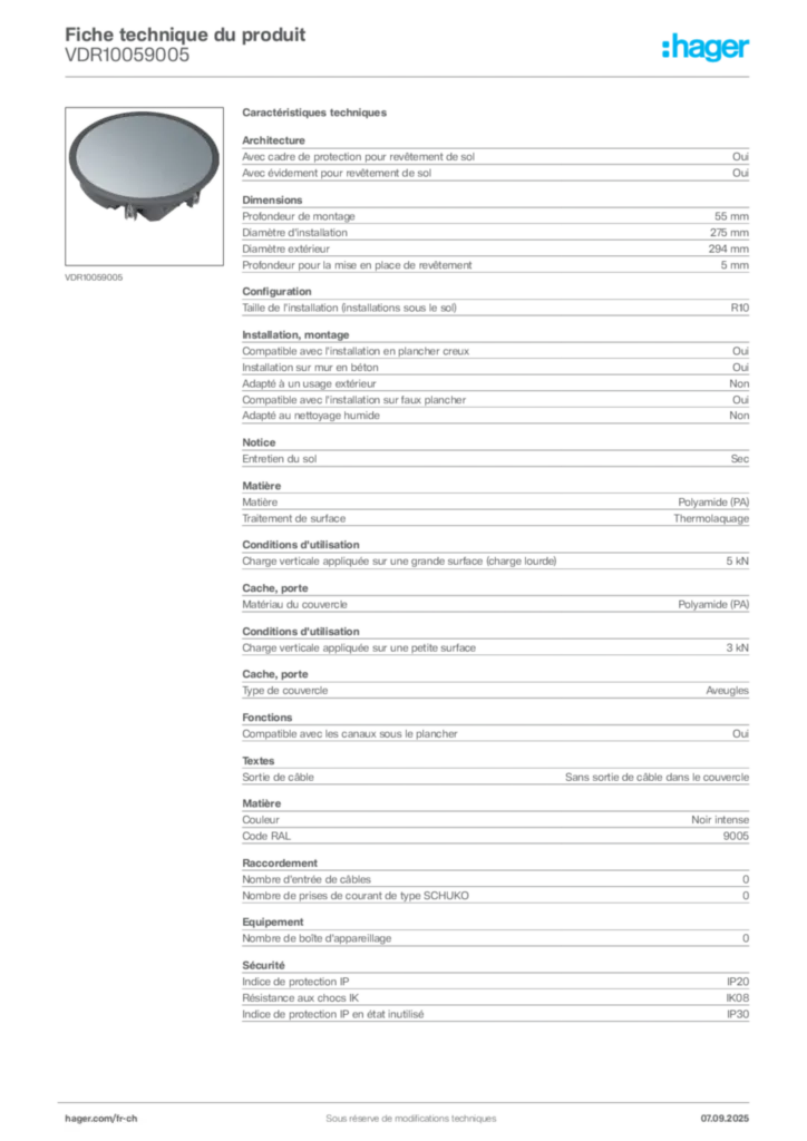 Image Hager Fiche technique du produit VDR10059005 | Hager Suisse