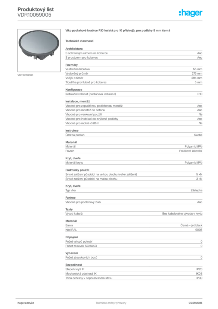 Obrázek Hager Produktový list VDR10059005 | Hager