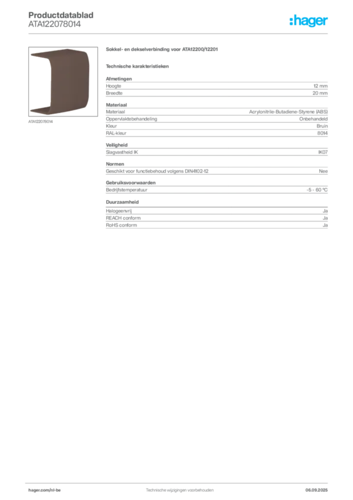 Afbeelding Hager Productdatablad ATA122078014 | Hager Belgium