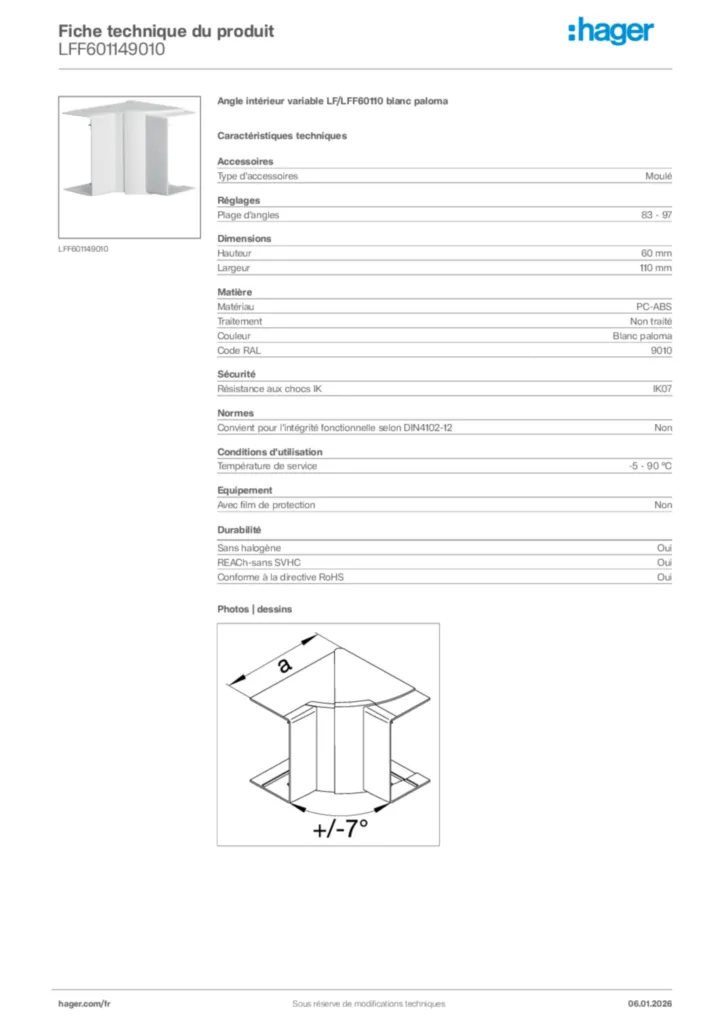 Image Hager Fiche technique du produit LFF601149010 | Hager France