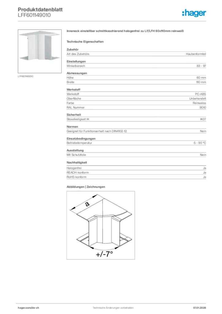 Bild Hager Produktdatenblatt LFF601149010 | Hager Schweiz