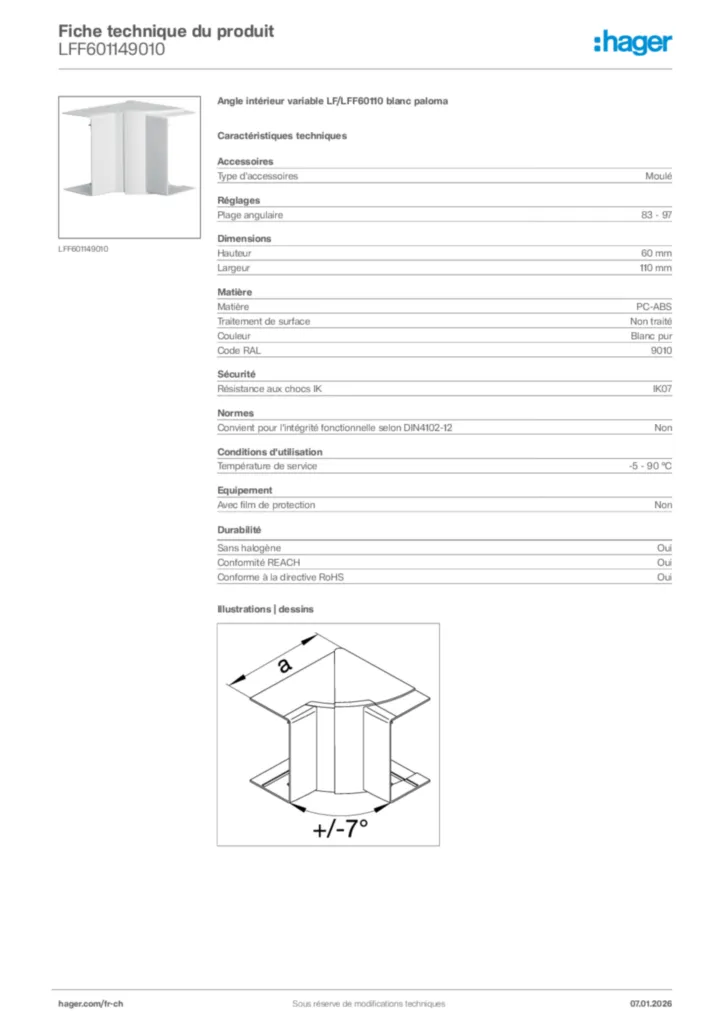 Image Hager Fiche technique du produit LFF601149010 | Hager Suisse