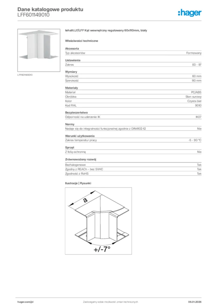 Zdjęcie Hager Karta katalogowa LFF601149010 | Hager Polska