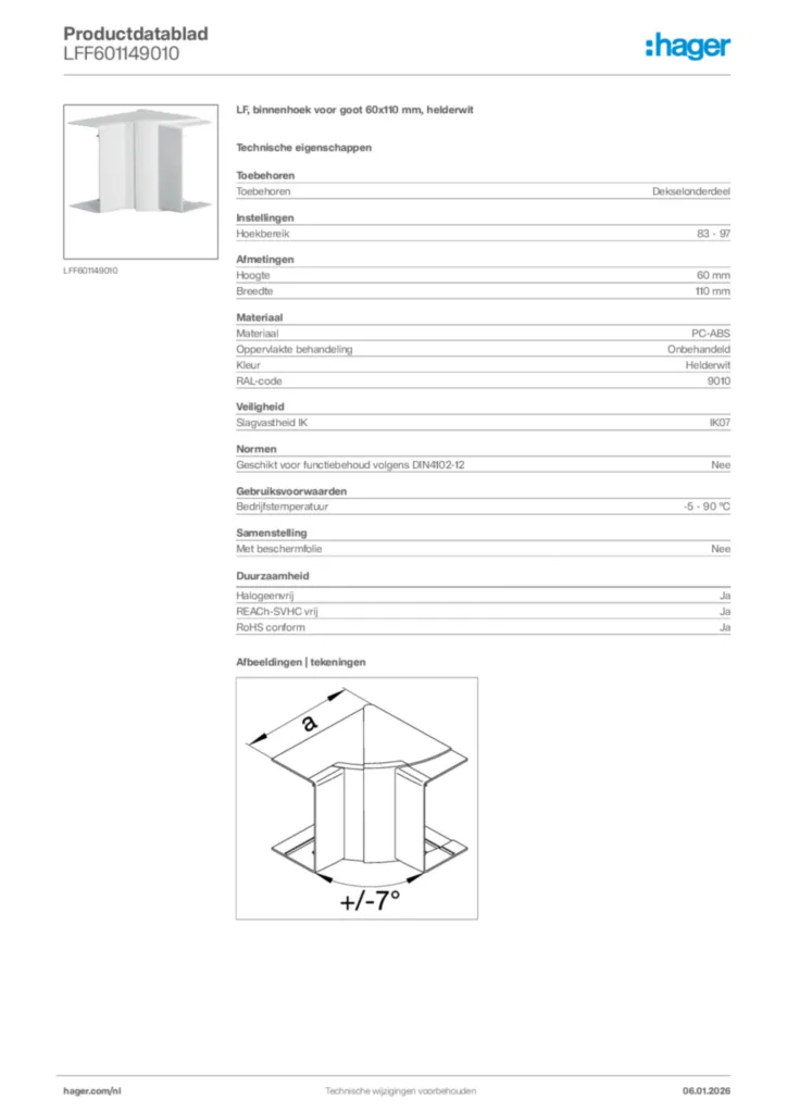 Afbeelding Hager Productdatablad LFF601149010 | Hager Nederland