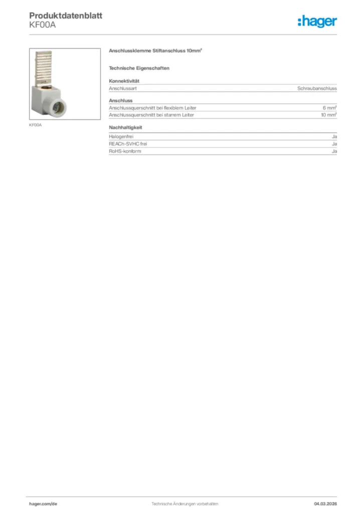 Bild Hager Produktdatenblatt KF00A | Hager Deutschland