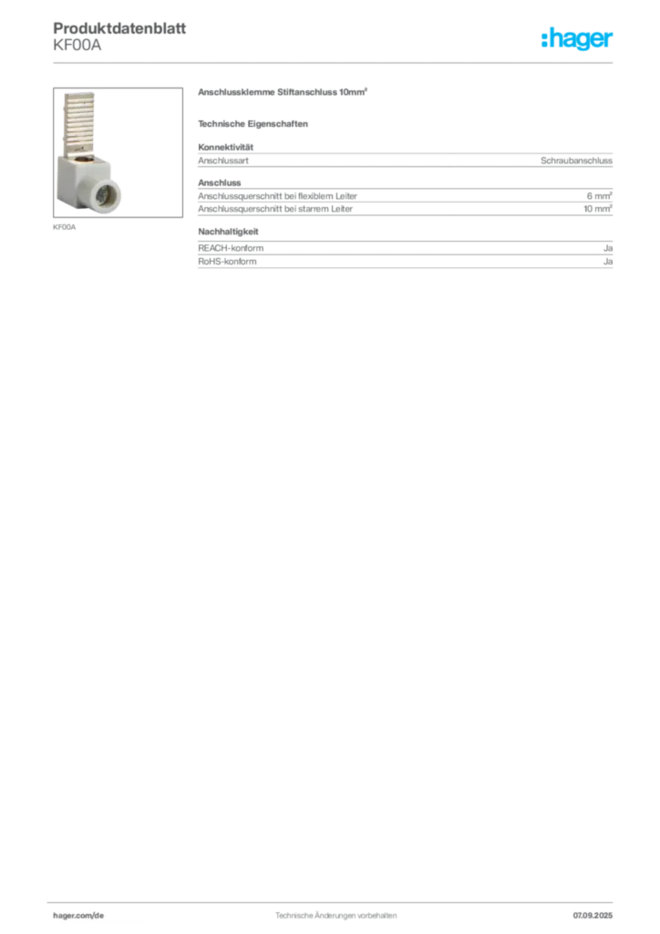 Bild Hager Produktdatenblatt KF00A | Hager Deutschland