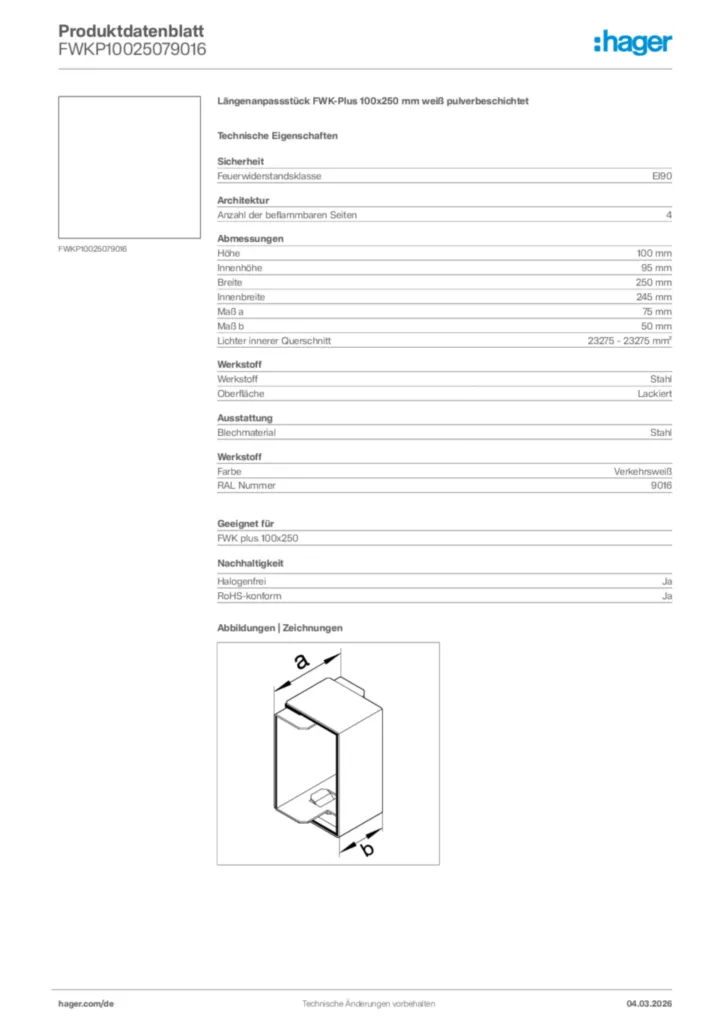 Bild Hager Produktdatenblatt FWKP10025079016 | Hager Deutschland