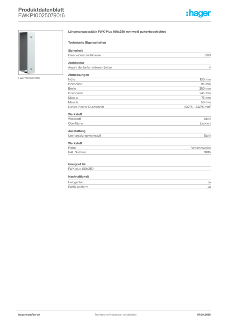 Bild Hager Produktdatenblatt FWKP10025079016 | Hager Schweiz