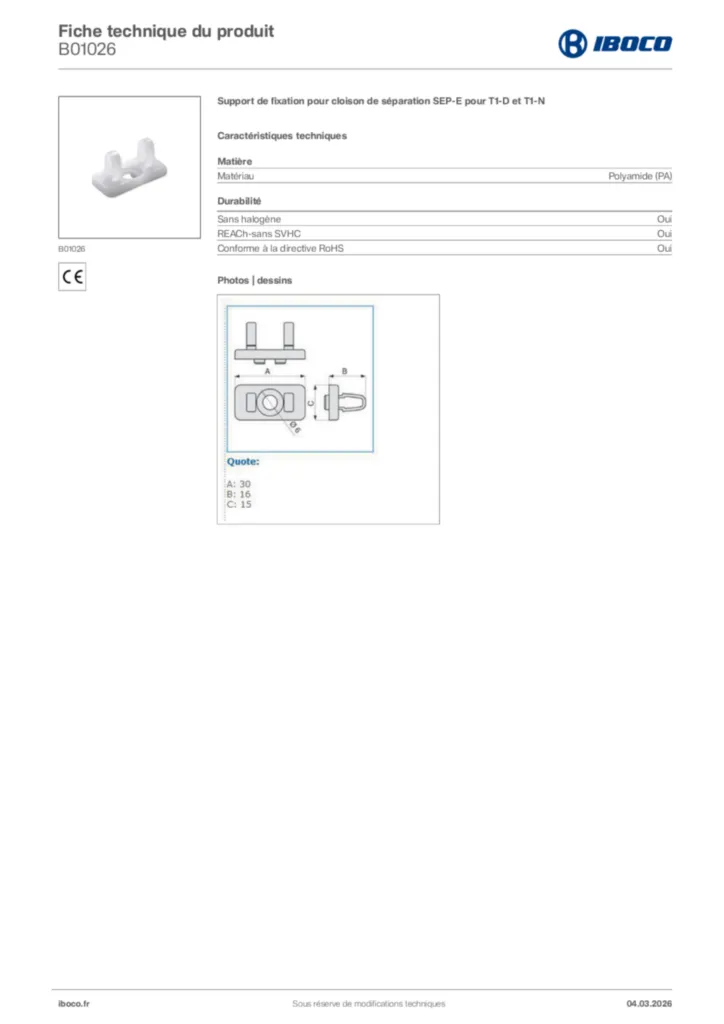 Image Iboco Fiche technique du produit B01026 | Hager France